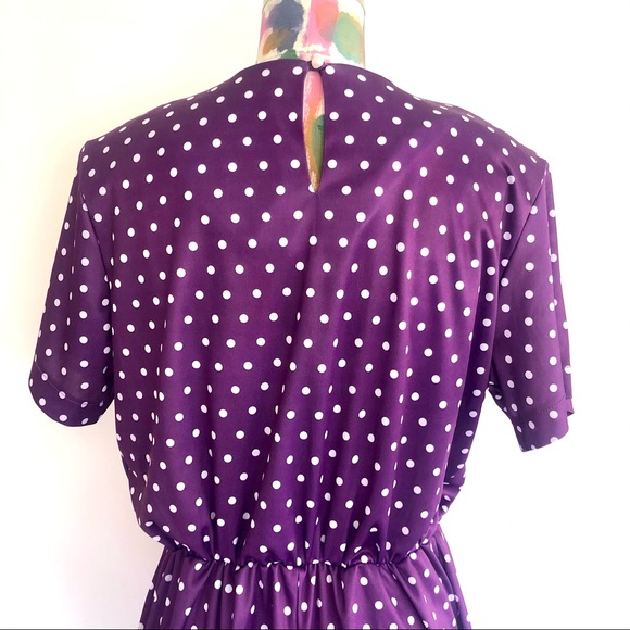 ☂️VINTAGE 80s Purple Polka Dot Dress - Picture 5 of 7